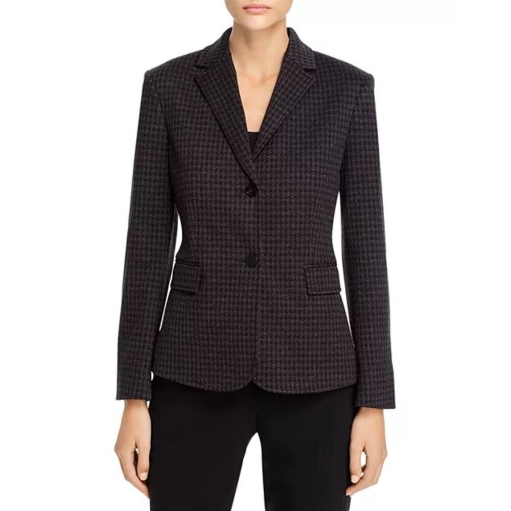 Theory Houndstooth Shrunken Two-button Jacket In Grey Size 12 NWT